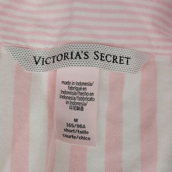 M VICTORIA'S SECRET pink striped lightweight flannel sleep lounge top MEDIUM - Picture 5 of 8